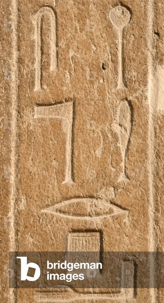 Egypt, Saqqara, Mastaba of Mereruka, Southern entrance, Detail, Relief with hieroglyphic symbols.