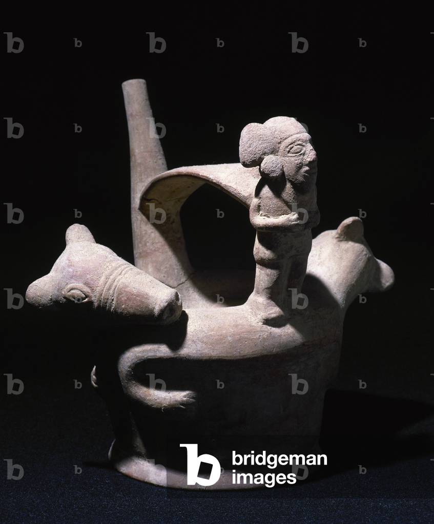 Pre-Columbian art. Pre-Incan. Moche culture. Northern Peru. 100 AD-800 AD. R Anthropomorphic vessel.