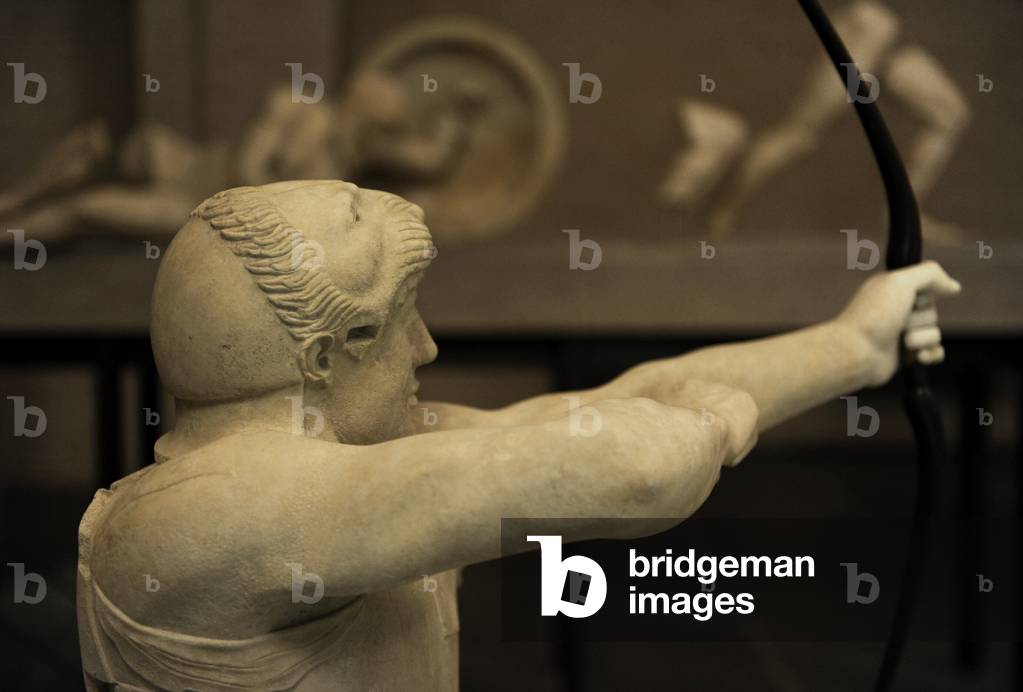 East Pediment's Group of the Temple of Aegina. Reconstruction. Statue of Herakes as an archer.