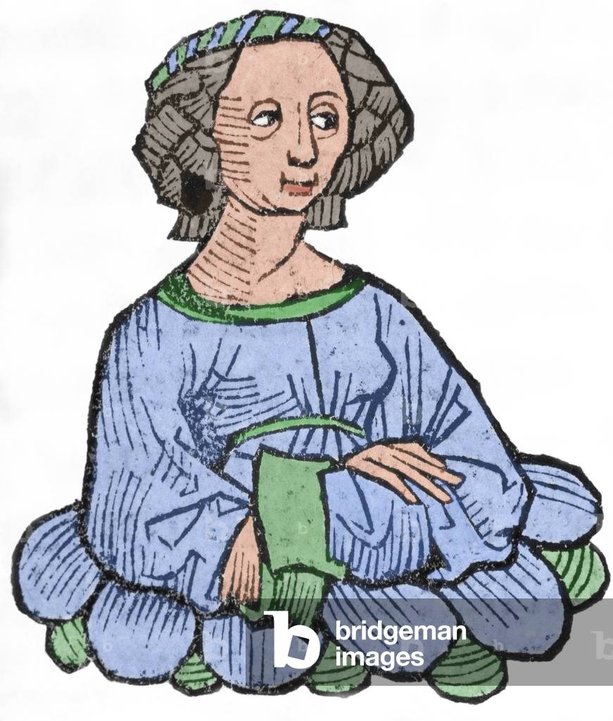 Portrait of Roman Vestal Virgin Sextilia, 16th century (colour engraving)