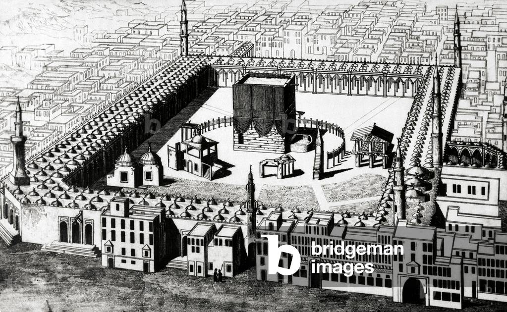 The Kaaba in Mecca. Engraving.