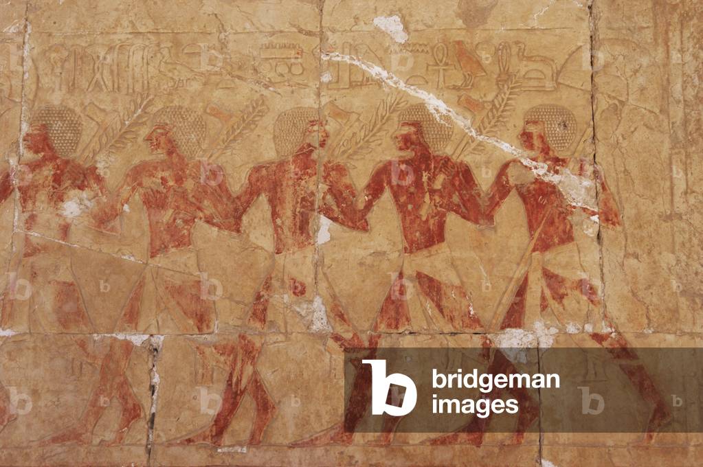 Egyptian soldiers in the expedition to the Land of Punt.  Temple of Hathor.  Deir el-Bahari. Egypt.