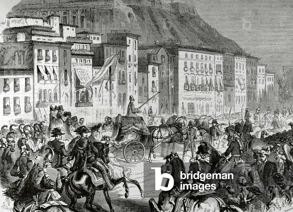 Entrance of King Victor Emmanuel II of Italy (1820-1878) in Naples (engraving)