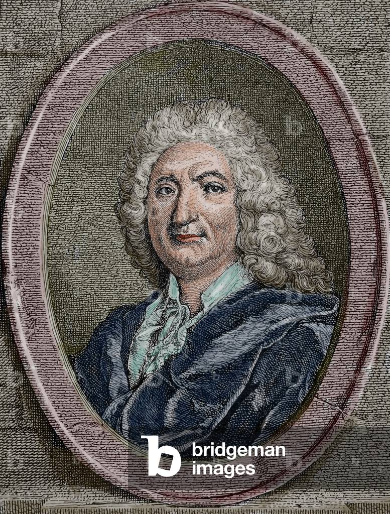 Alain-Rene Lesage (1668-1747). French novelist and playwright. Engraving. Colored.