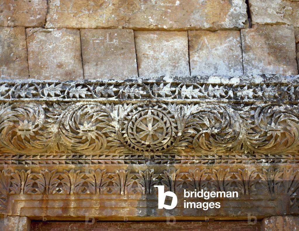 Byzantine Art. Syria. Al Bara (al-kafr). Dead Towns. Decorative detail in the Mausoleum-Pyramid.