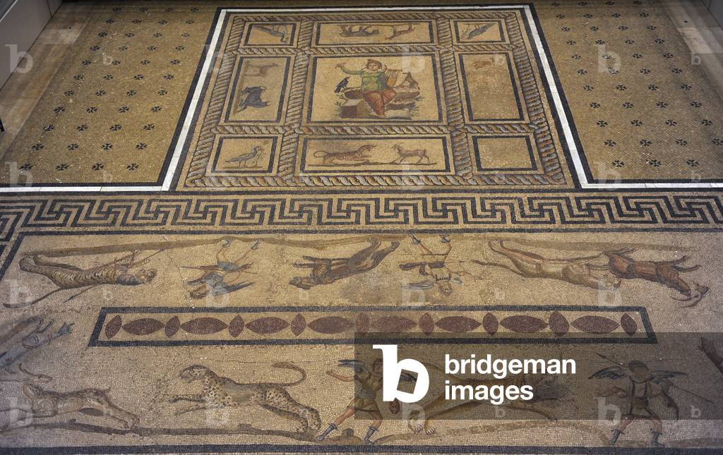 Mosaic of Orpheus. 200 AD. Of a private room, dining room or triclinium of a roman domus. From Miletus. Pergamon Museum. Berlin. Germany.