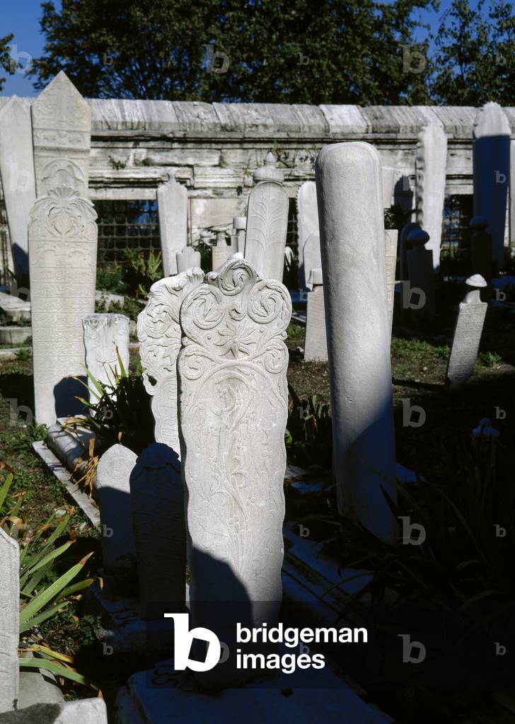 Turkey. Istanbul. Ottomans stone stelae. Inscriptions. Cemetery of Suleymaniye Mosque.
