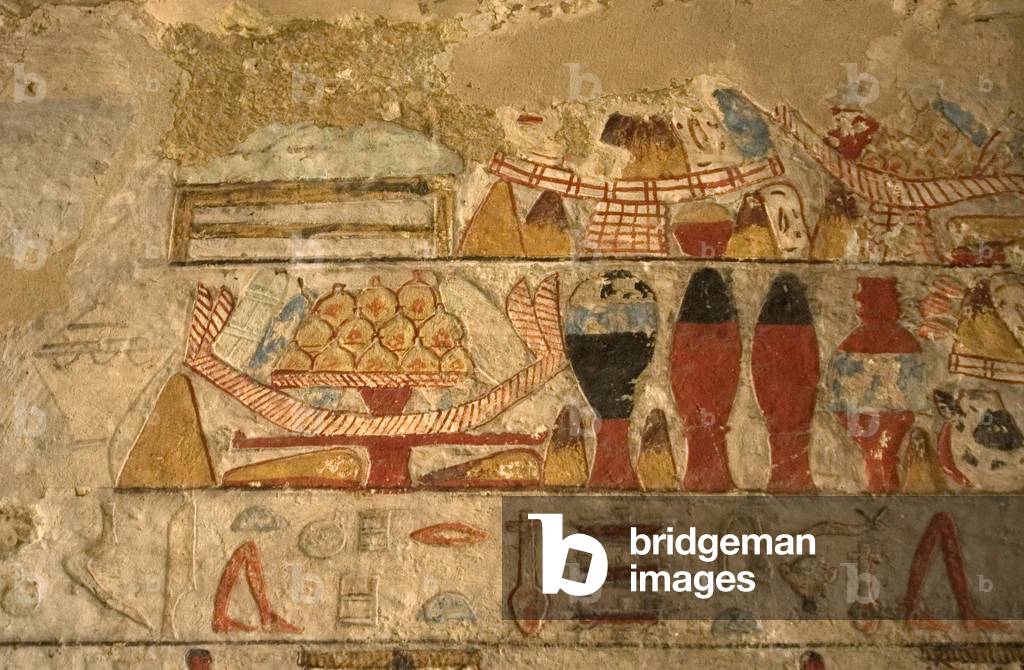 Egyptian Art. Offerings table for the Hereafter. Relief. Mastaba. Necropolis of Saqqara. Egypt.