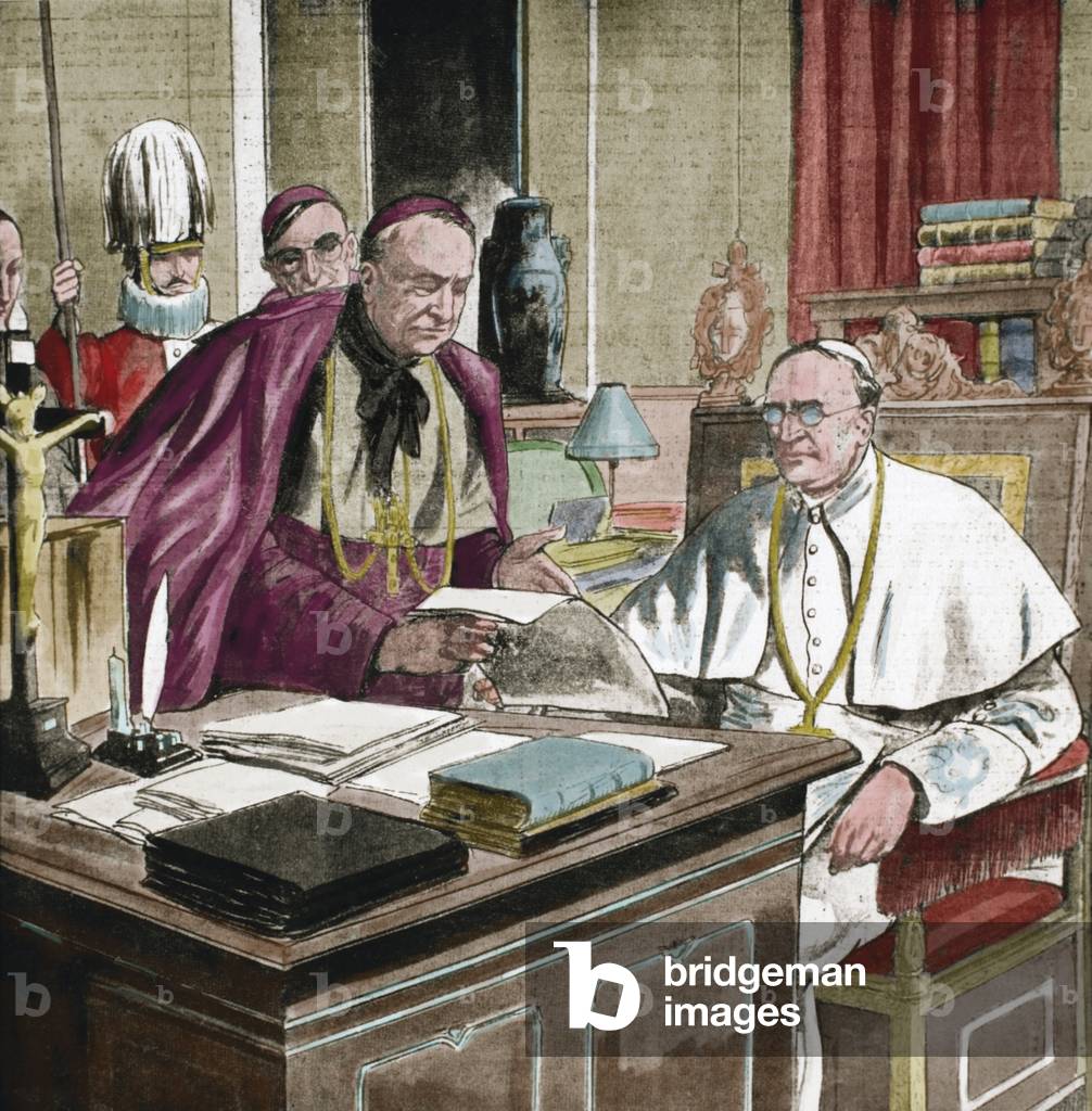 Pope Pius XI (1857-1939) (colour engraving)