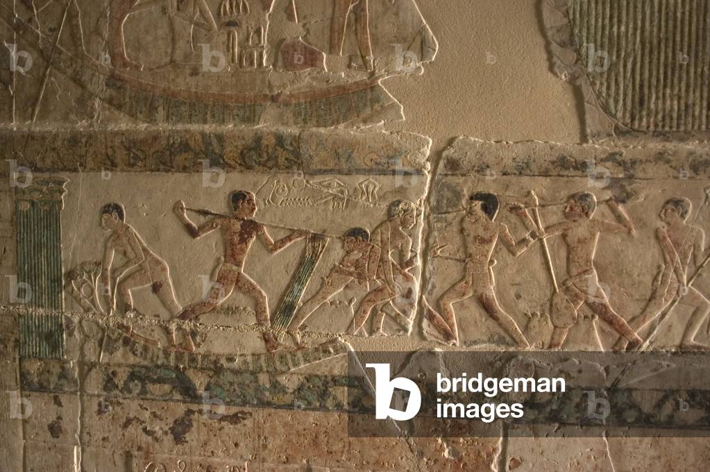 Mastaba of Nefer and Kahay. Relief. Fighters on a boat. Egypt.