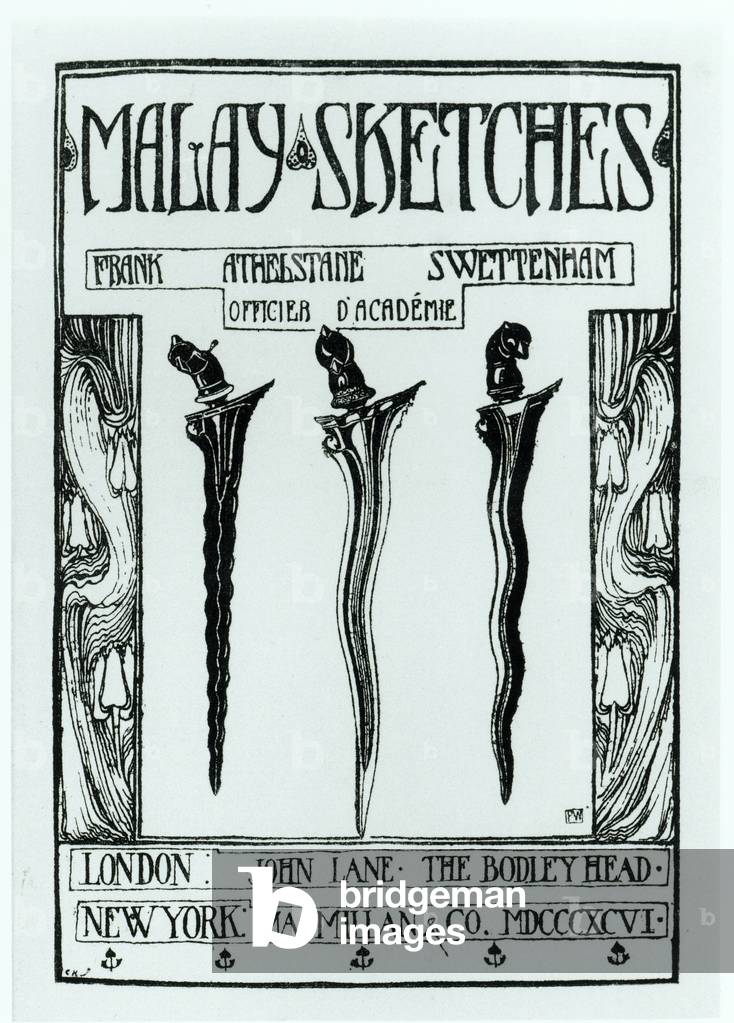 Title page of 'Malay Sketches' by Frank Athelstane Swettenham, published 1896 (woodcut) (b/w photo)