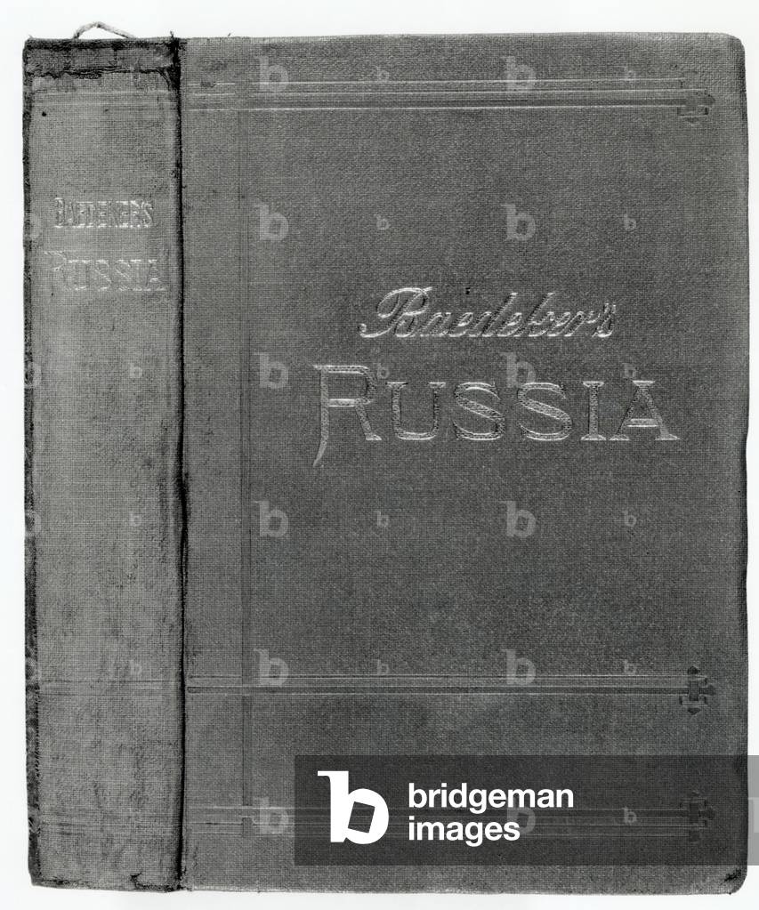 Jacket cover from a Baedeker guide to Russia, published 1914 (b/w photo)