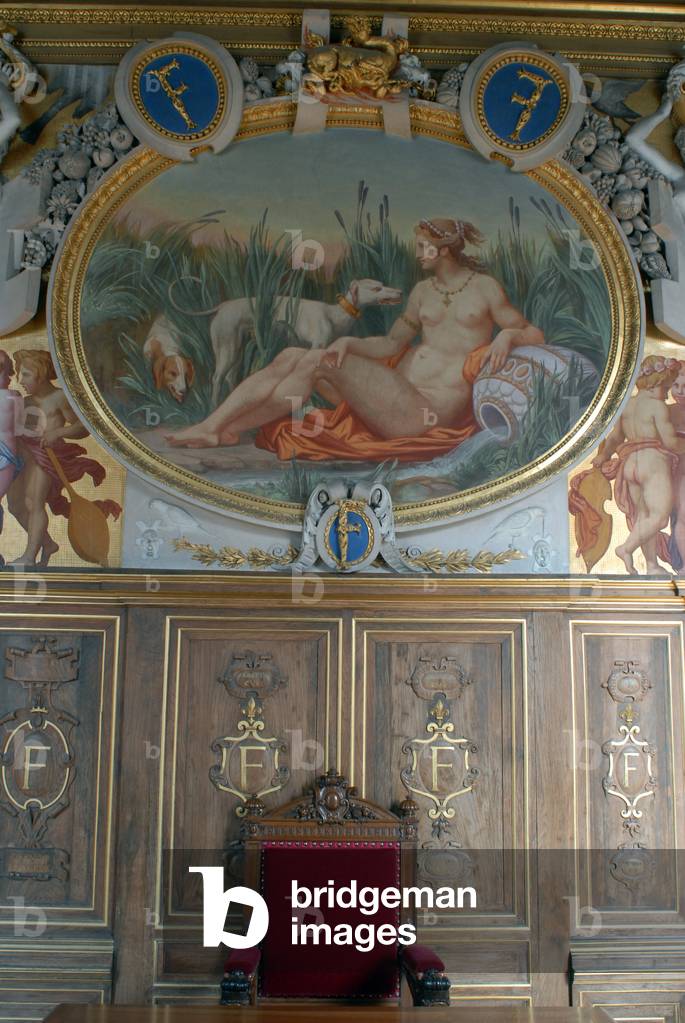 Chateau de Fontainebleau: “” Diane””. Fresco by Giovanni Battista di Jacopo dit Rosso Fiorentino (1495-1540), 1534-1539. Galerie de Francois 1er.