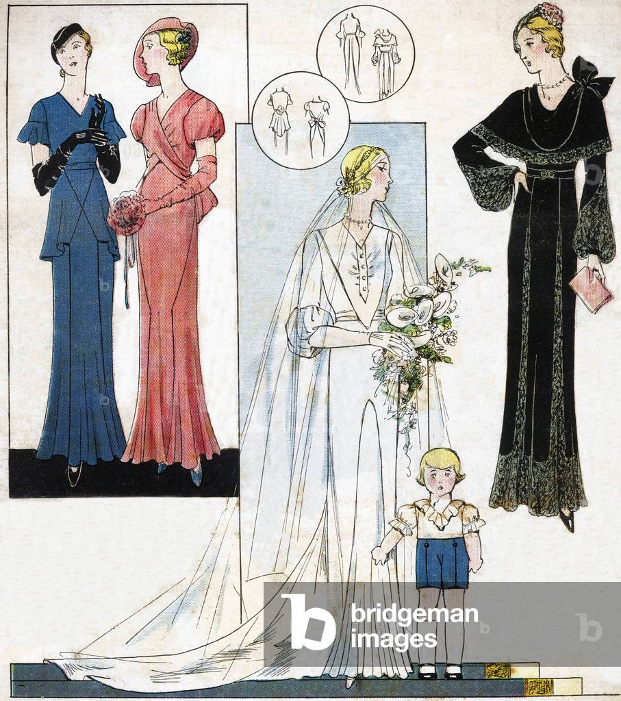 Fashion feminine francaise, 1933: dress de mariee. In “Le petit echo de la mode”, 1933.