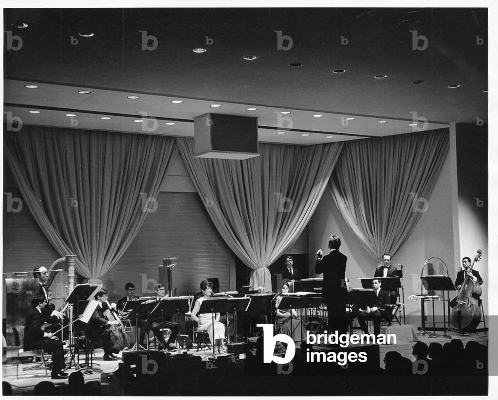 Henri Pousseur, composer conducting Creative Associates in his opera, Votre Faust, 12 February 1967