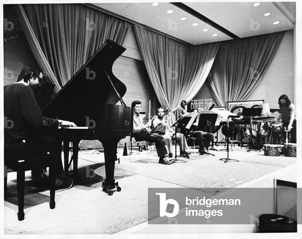 Petr Kotík, flautist rehearsing with Creative Associates, 1971-2