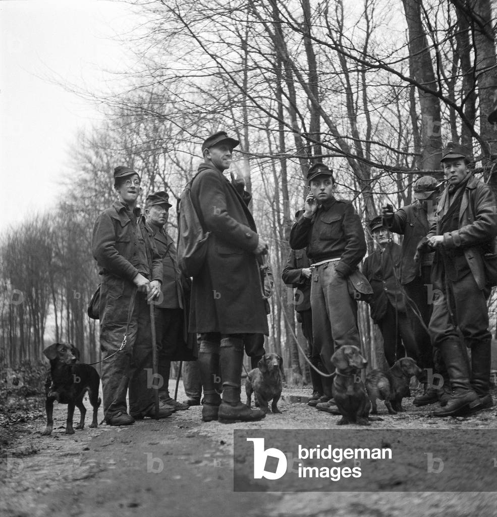 Hunting with Germans, 1947 (b/w photo)