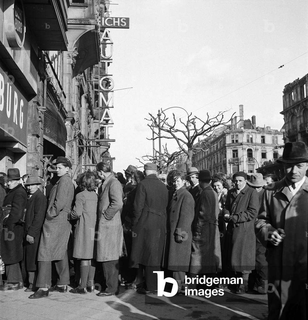 In Line for Food, Frankfurt, Germany, 1946 (b/w photo)