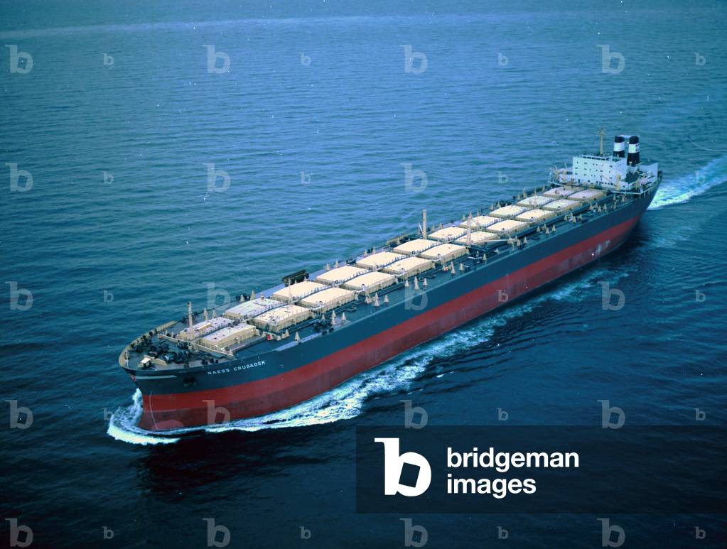 Colour aerial view of 'Naess Crusader' on sea trials, 1973 (photo)