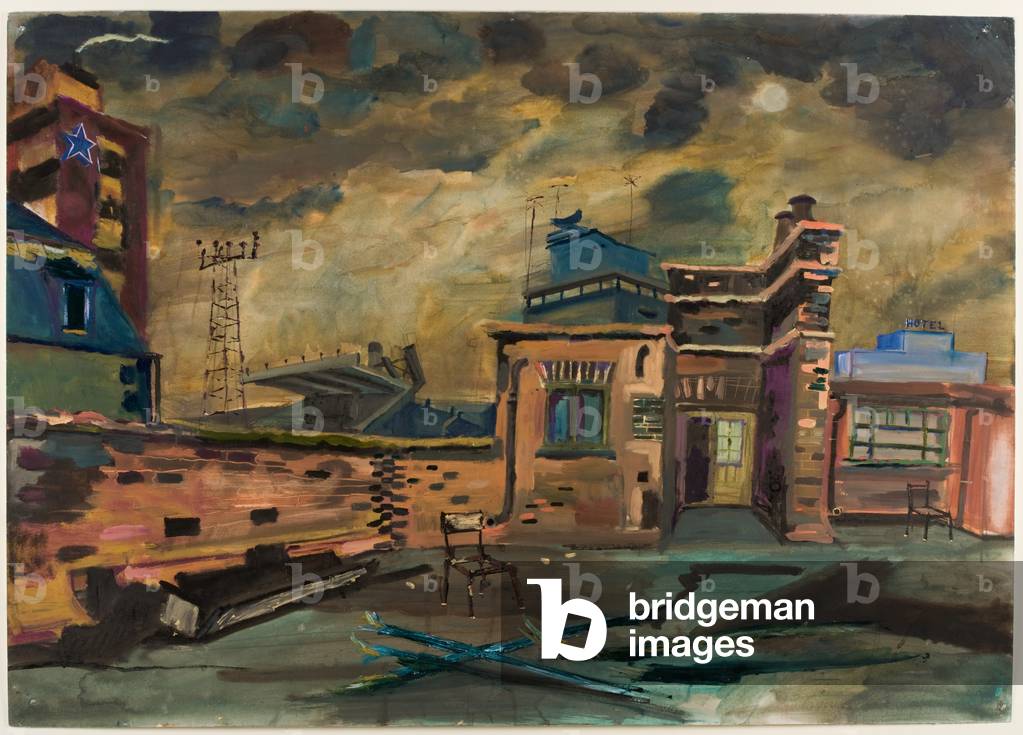 Main Building, Bath Lane Site, 1986 (w/c, bodycolour & acrylic on paper)