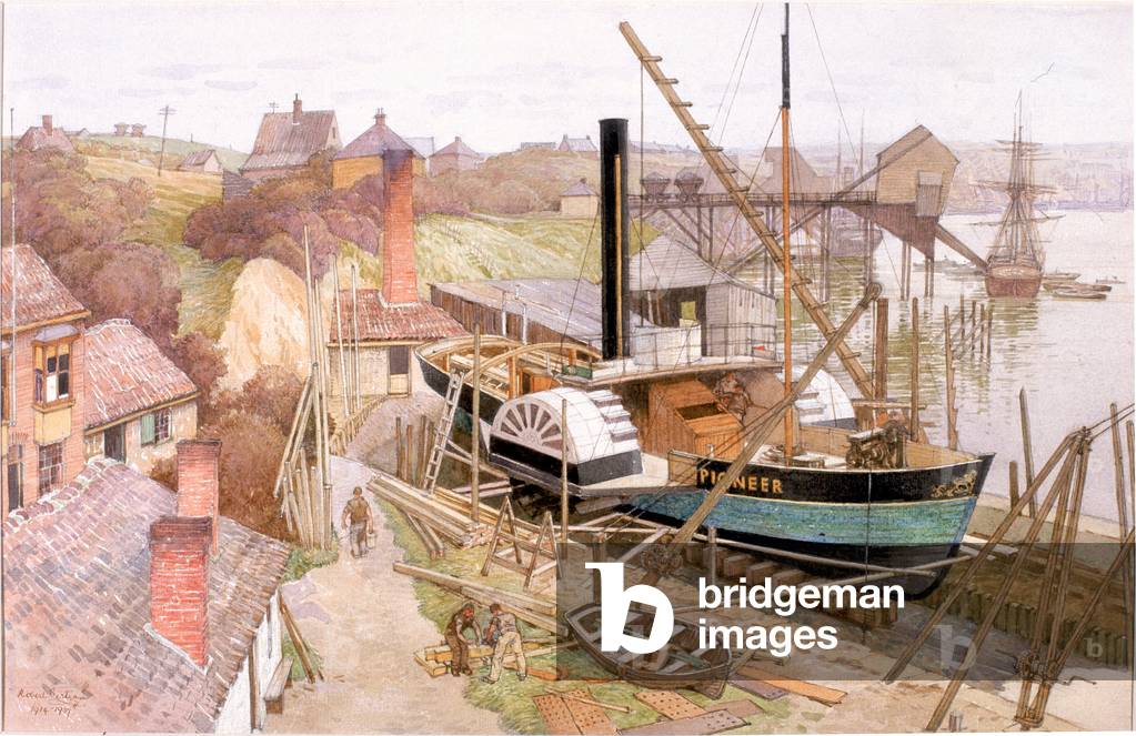 On the Tyne, 1914 (ink, pencil & watercolour on board)