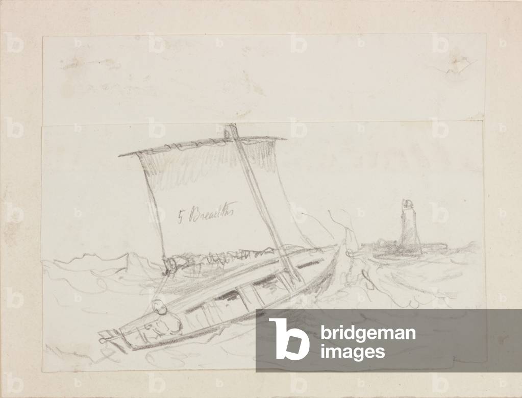 Lighthouse, and Figure in a Boat (pencil on paper)
