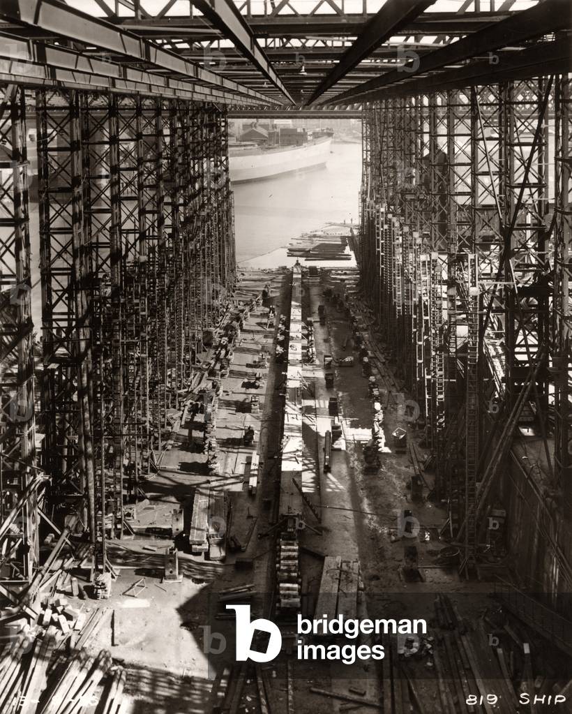 Support blocks are laid out for the cargo ship 'Northbank', 13th September 1956 (b/w photo)