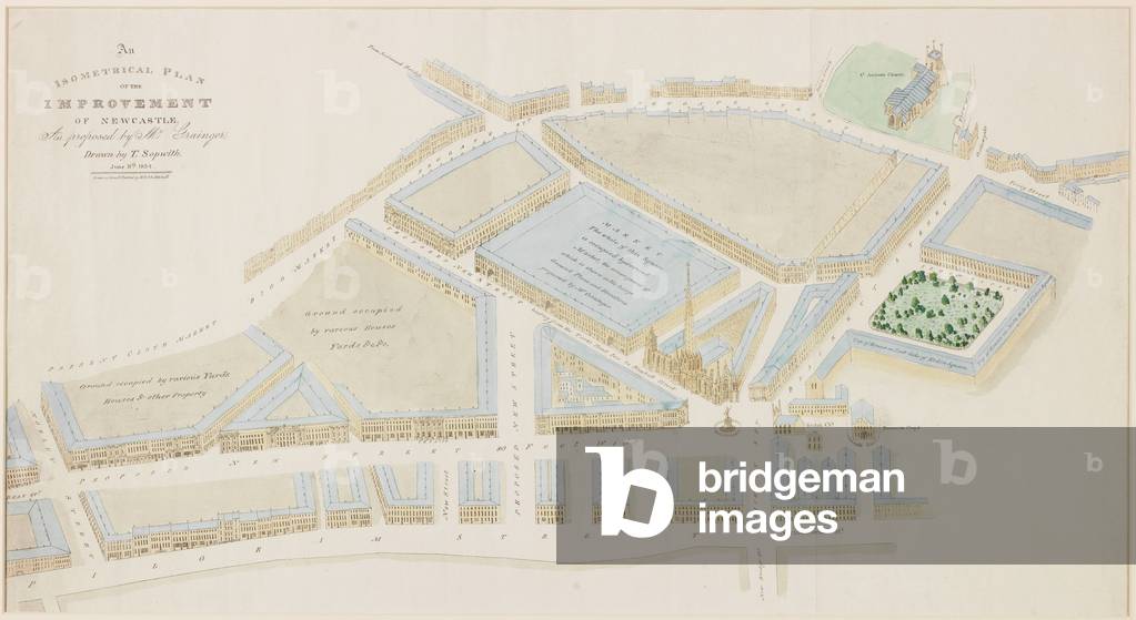 Plan of the Improvement of Newcastle as proposed by Mr. Grainger, 1843 (litho with ink & w/c on paper)
