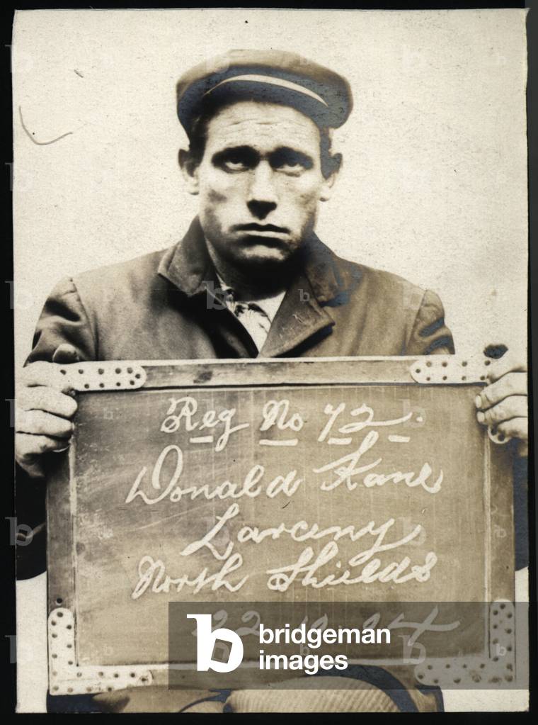 Donald Kane, arrested for stealing from a schooner, North Shields, UK, 1904 (b/w photo)