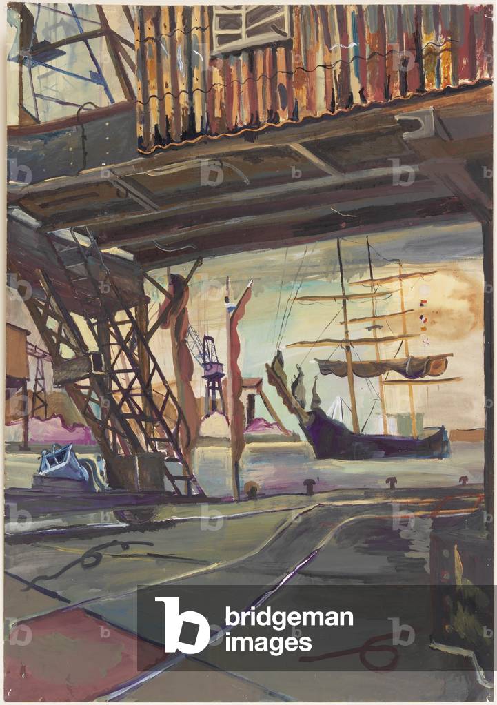 'Tall Ships' Newcastle, Russian Ship 'Kuvnishev', 1986 (w/c, bodycolour & acrylic on paper)