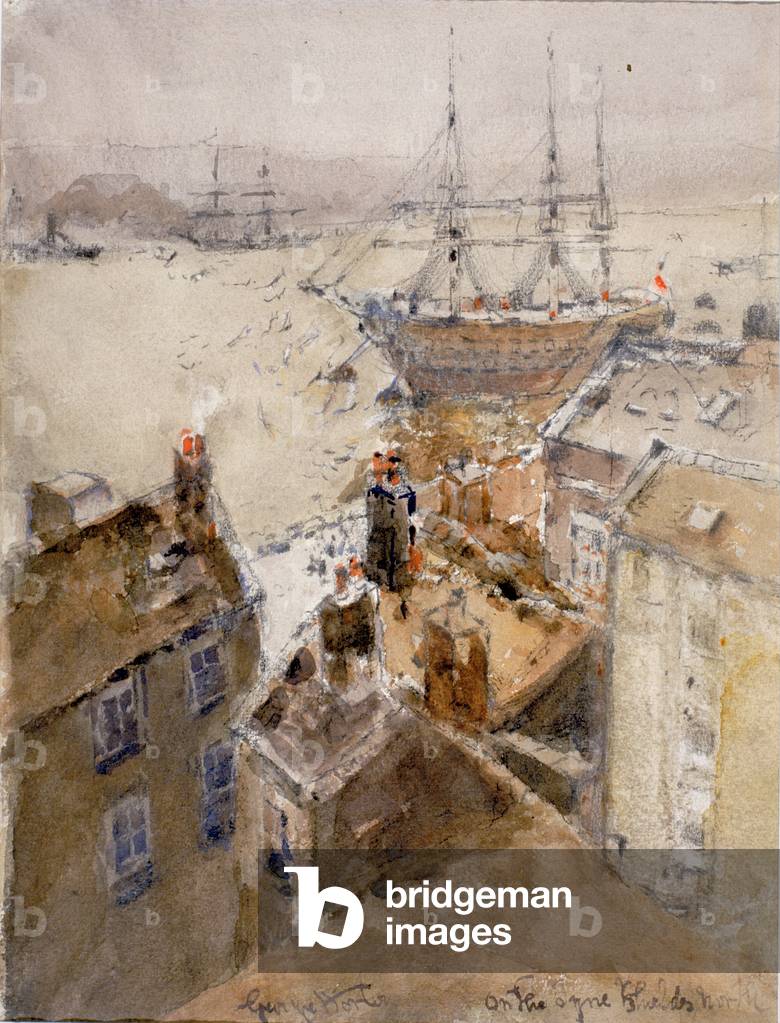 On the Tyne, North Shields (pencil & w/c on paper (pasted on board))