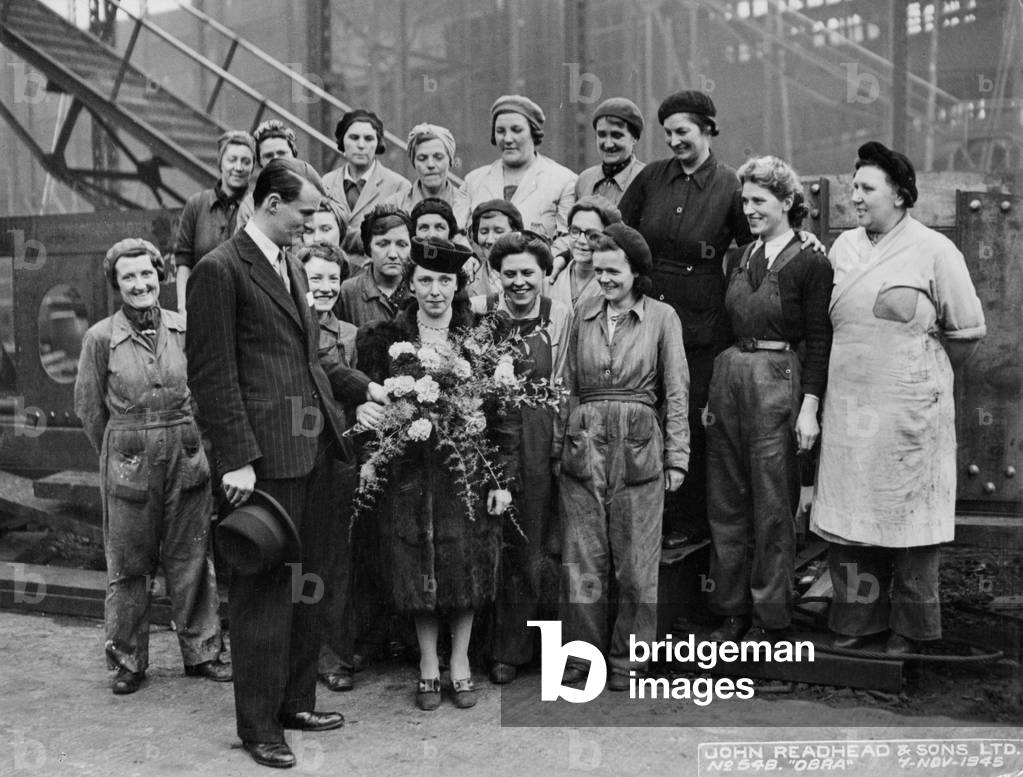 Female shipyard workers at South Shields, South Shields, UK, 1945 (b/w photo)