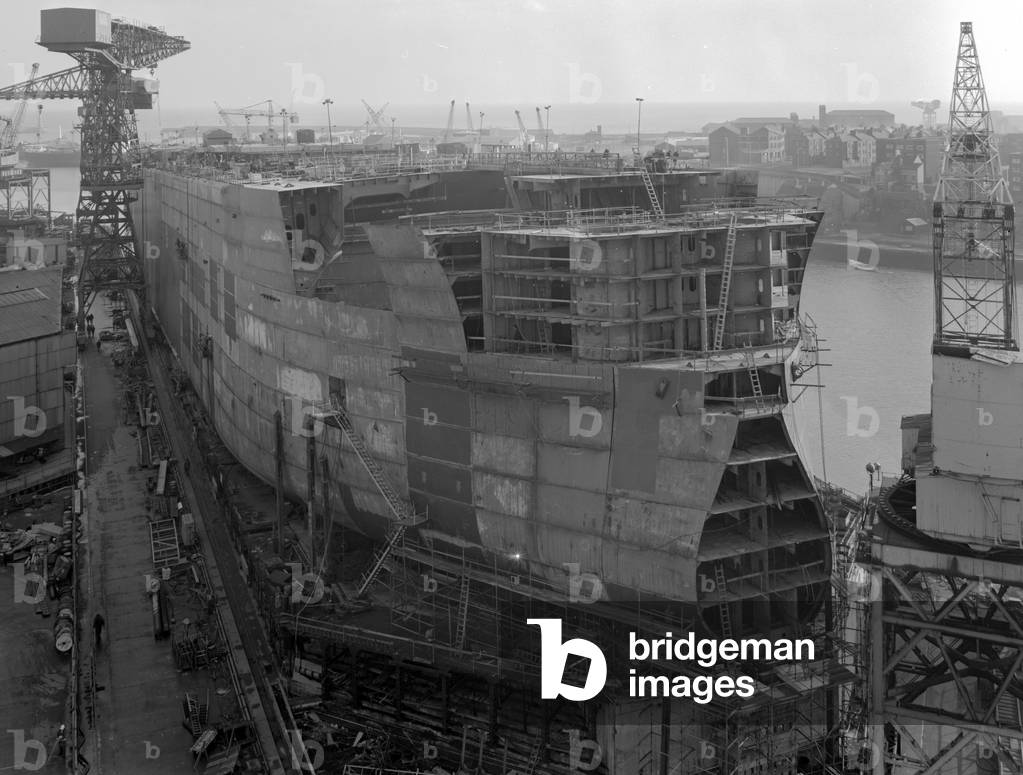 View of the OBO carrier 'Nordic Chieftain' under construction, Sunderland, Tyne and Wear, UK,  February 1974 (b/w photo)