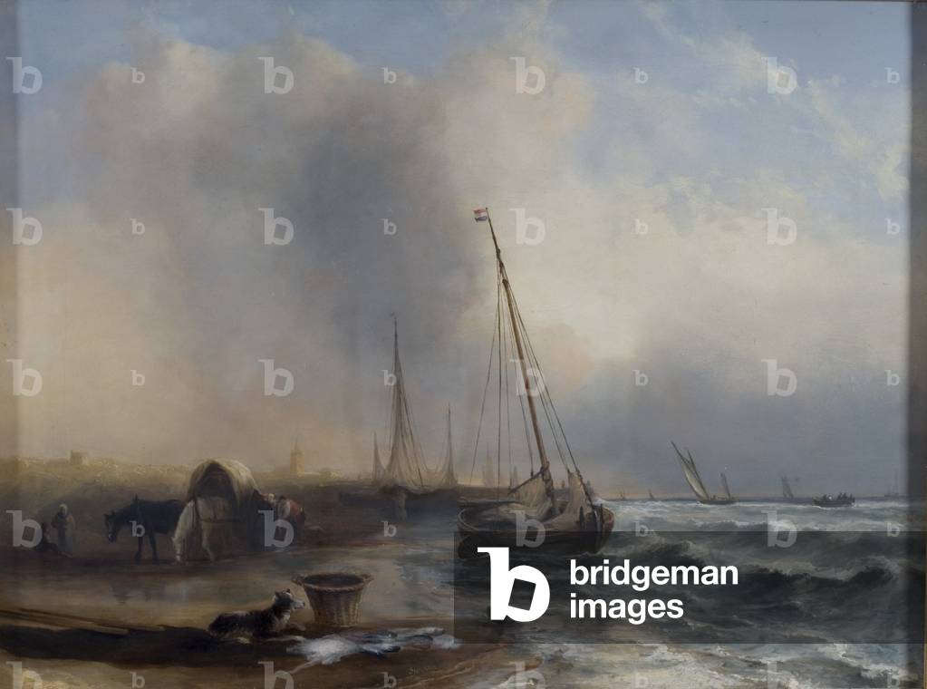 Seascape with Boats and Figures (oil on canvas)