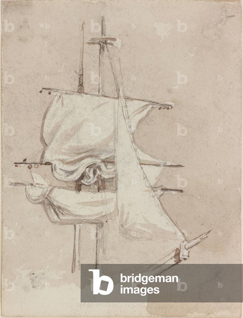 Sails on a Square-Rigged Mast (pencil & w/c on paper)