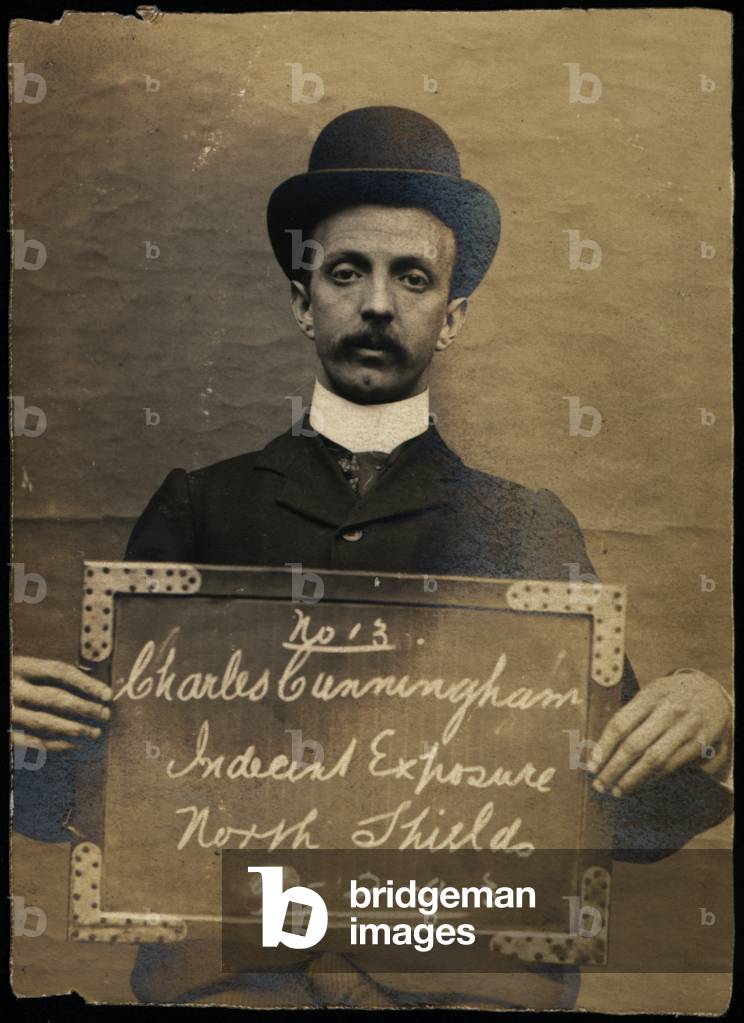 Charles Cunningham, arrested for indecent exposure, North Shields, UK, 1903 (b/w photo)