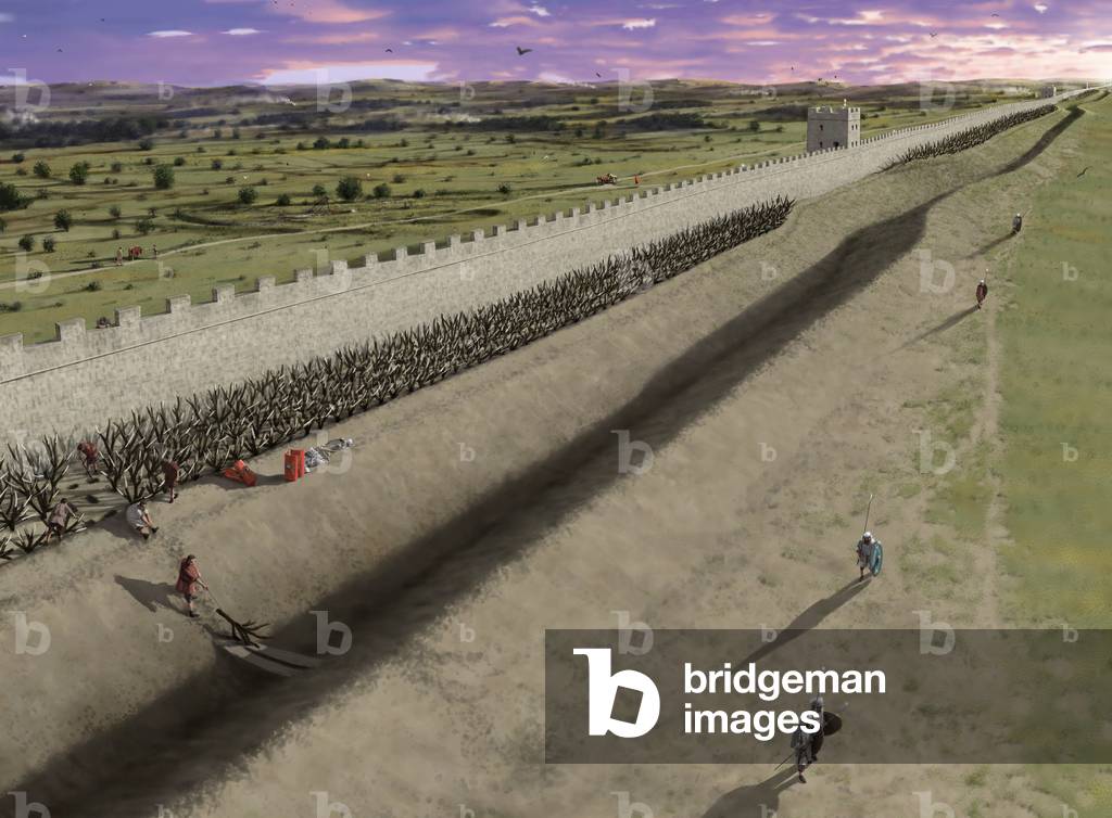 Reconstruction of Hadrian’s Wall when first built between Newcastle and Wallsend, 2015 (digital)