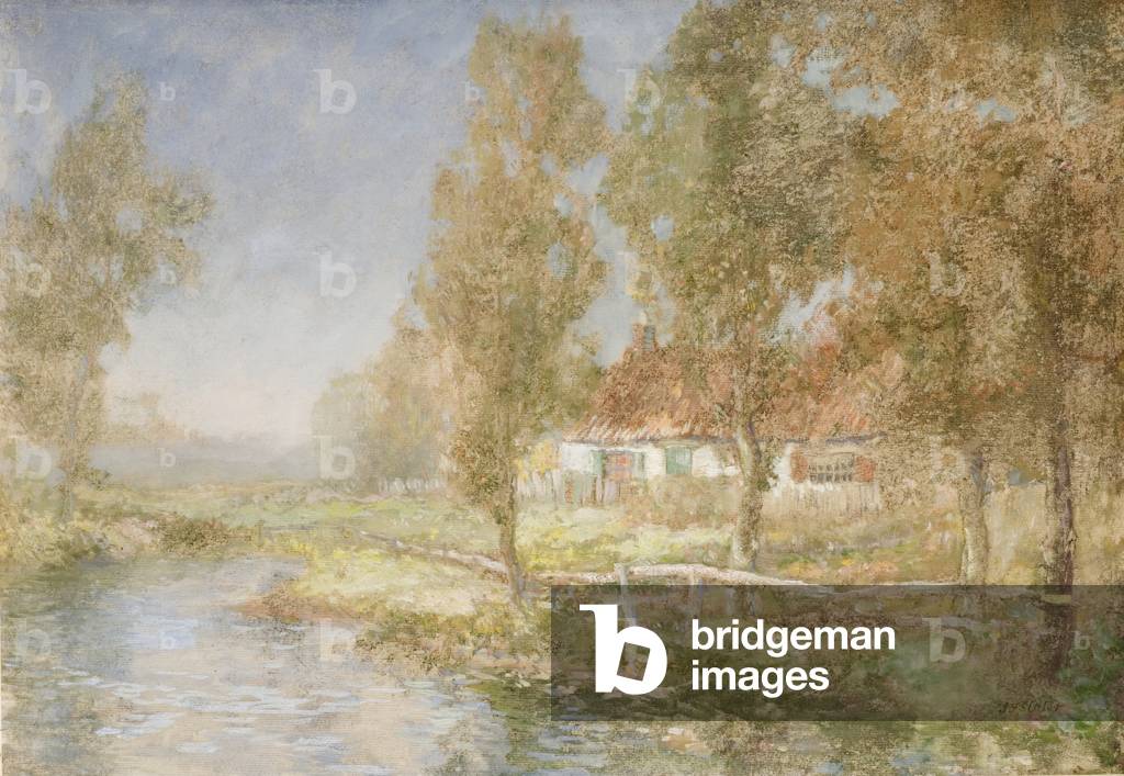 Cottage and Stream (olio a bordo)