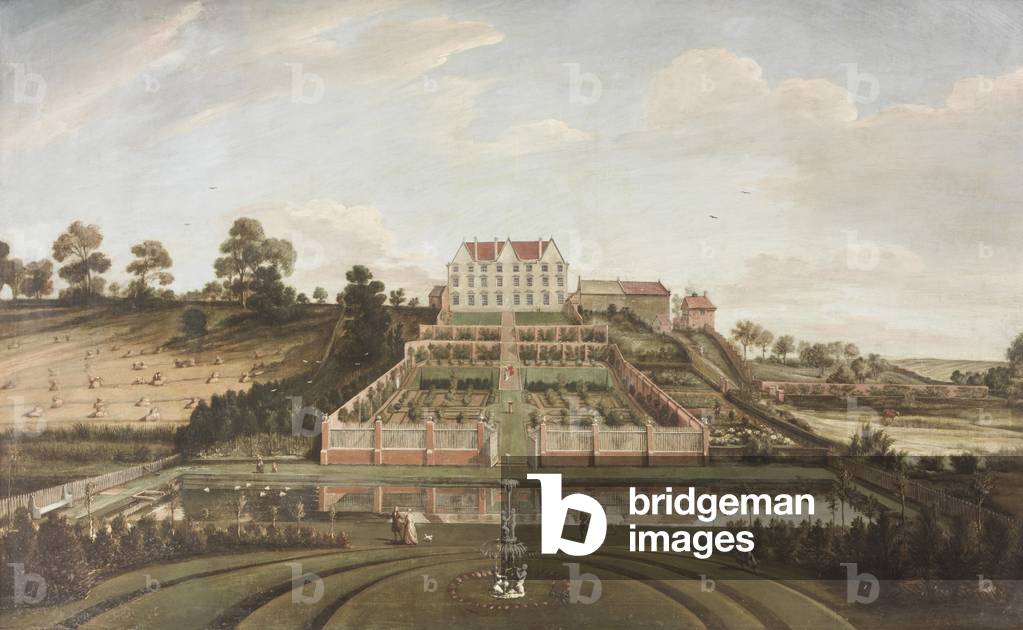 Dutch Mansion with Garden, 1730 (oil on canvas)