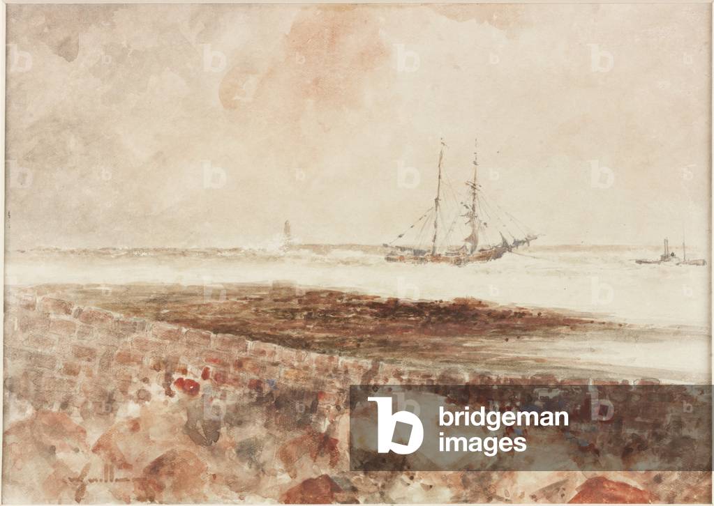 Sailing Ship Entering the Tyne (watercolour and pencil on board)