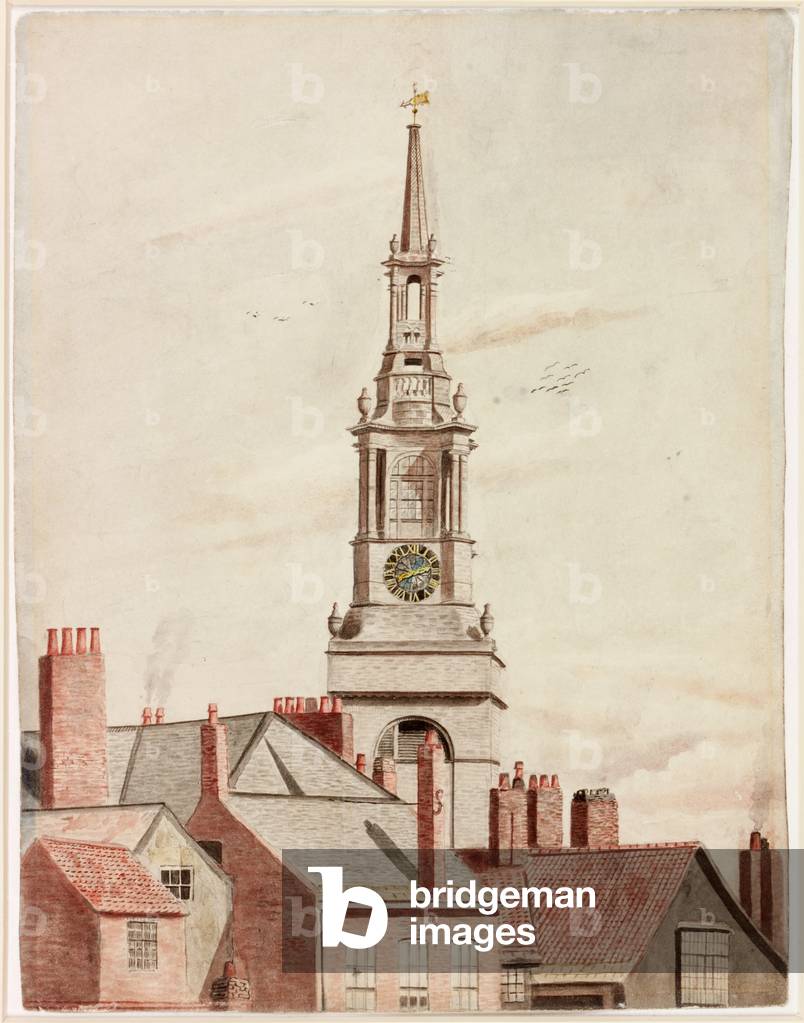 Spire of All Saints Parish Church (bodycolour, pencil & w/c on paper)