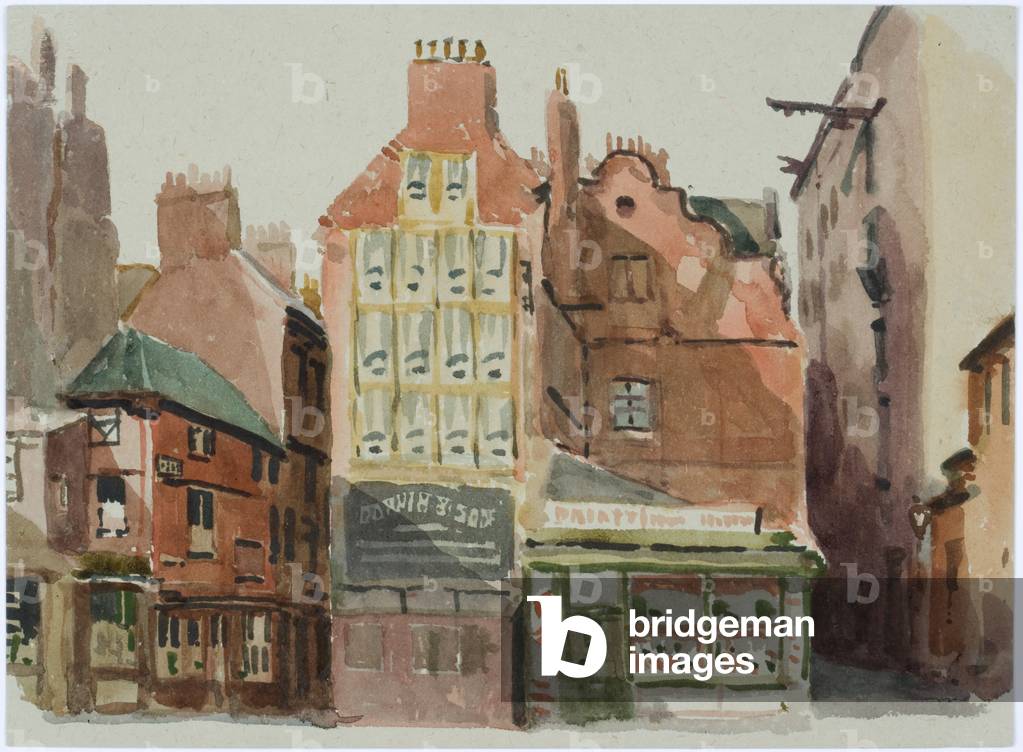 Shops on Quayside, Newcastle upon Tyne, 1938 (w/c on paper)

