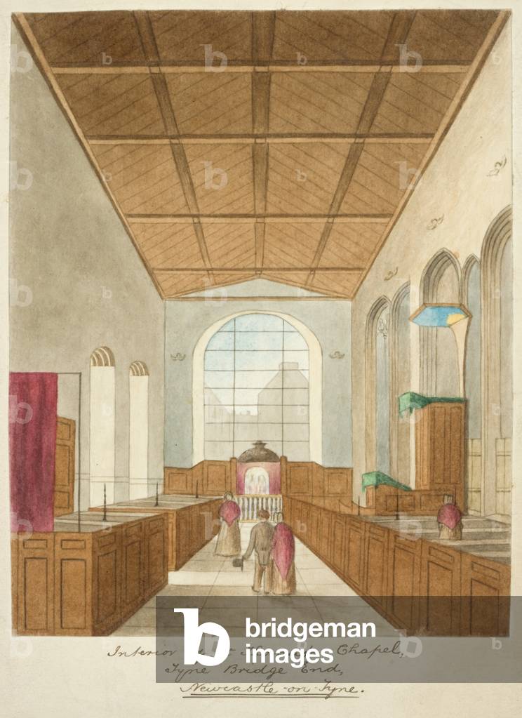 Interior of St Thomas' Chapel, Tyne Bridge End, Newcastle upon Tyne (pencil & w/c on paper)