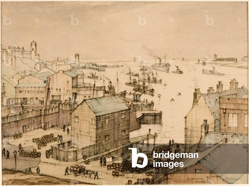 Near the Mouth of the Tyne (charcoal, ink & w/c on paper)