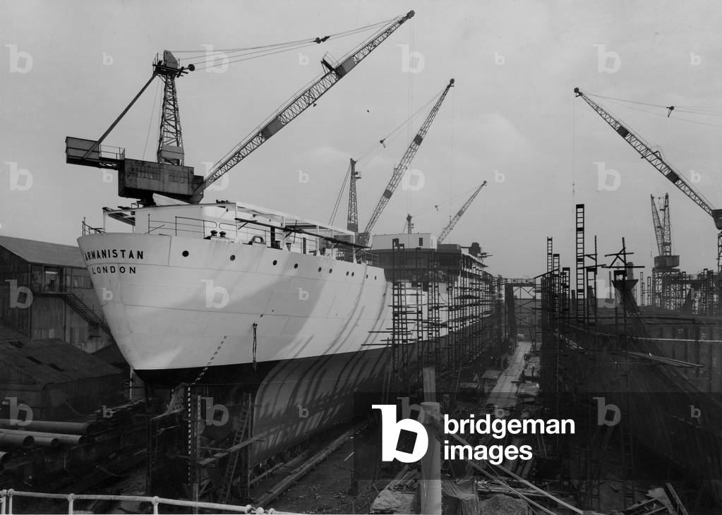 Stern view of the cargo ship 'Armanistan', South Shields, UK, 1948 (b/w photo)