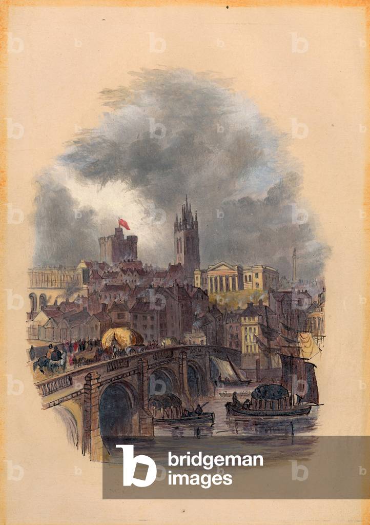 The Old Tyne Bridge, Moot Hall, St Nicholas' Cathedral and Castle (ink & w/c on paper)