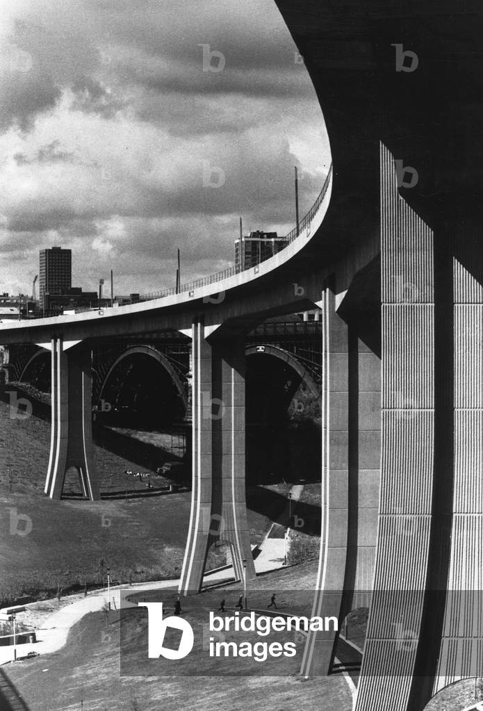 View of the Byker Viaduct, Tyne & Wear, UK, 1979 (b/w photo)