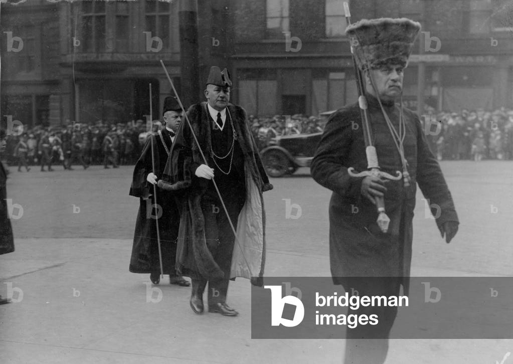 John Grantham attending 6th Northumberland Fusiliers church service, UK, 1925 (b/w photo)