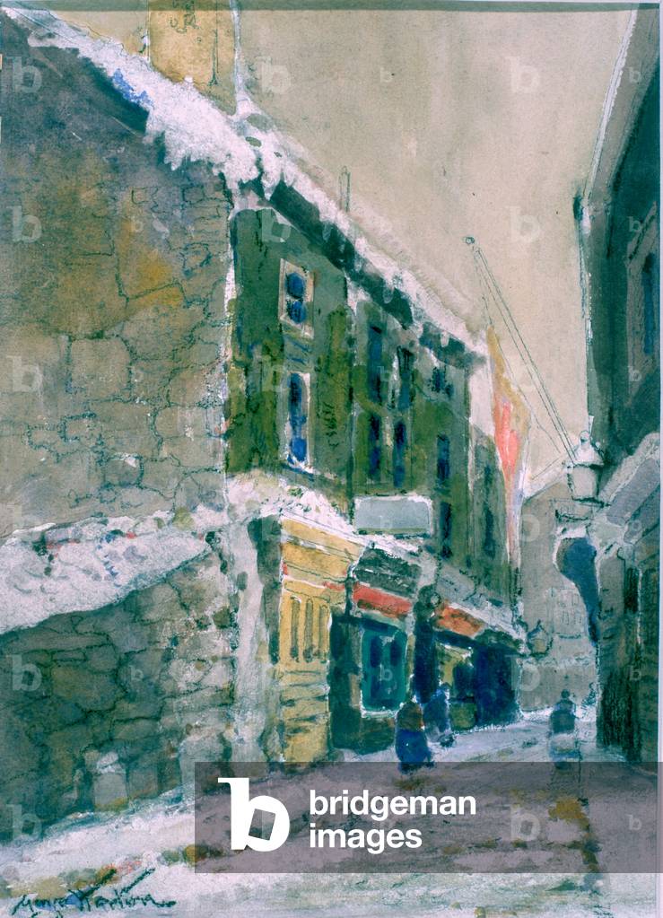 Winter, Clive Street, North Shields (charcoal & w/c on paper pasted on card)