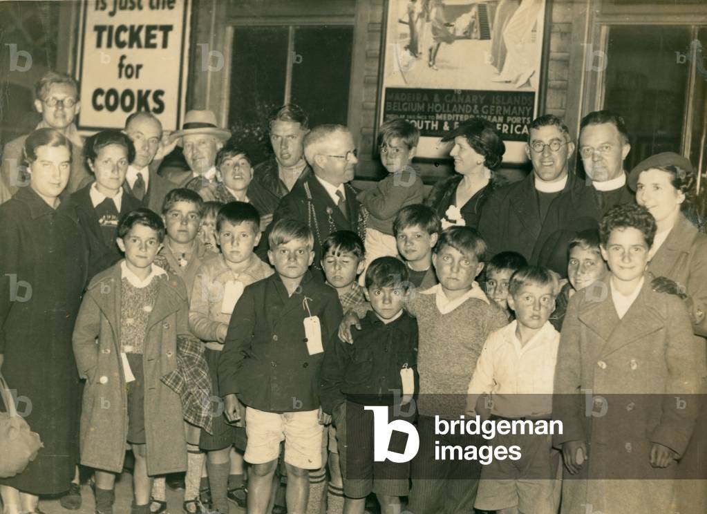 Welcoming Basque children to Newcastle upon Tyne, Newcastle, UK, 1937 (b/w photo)
